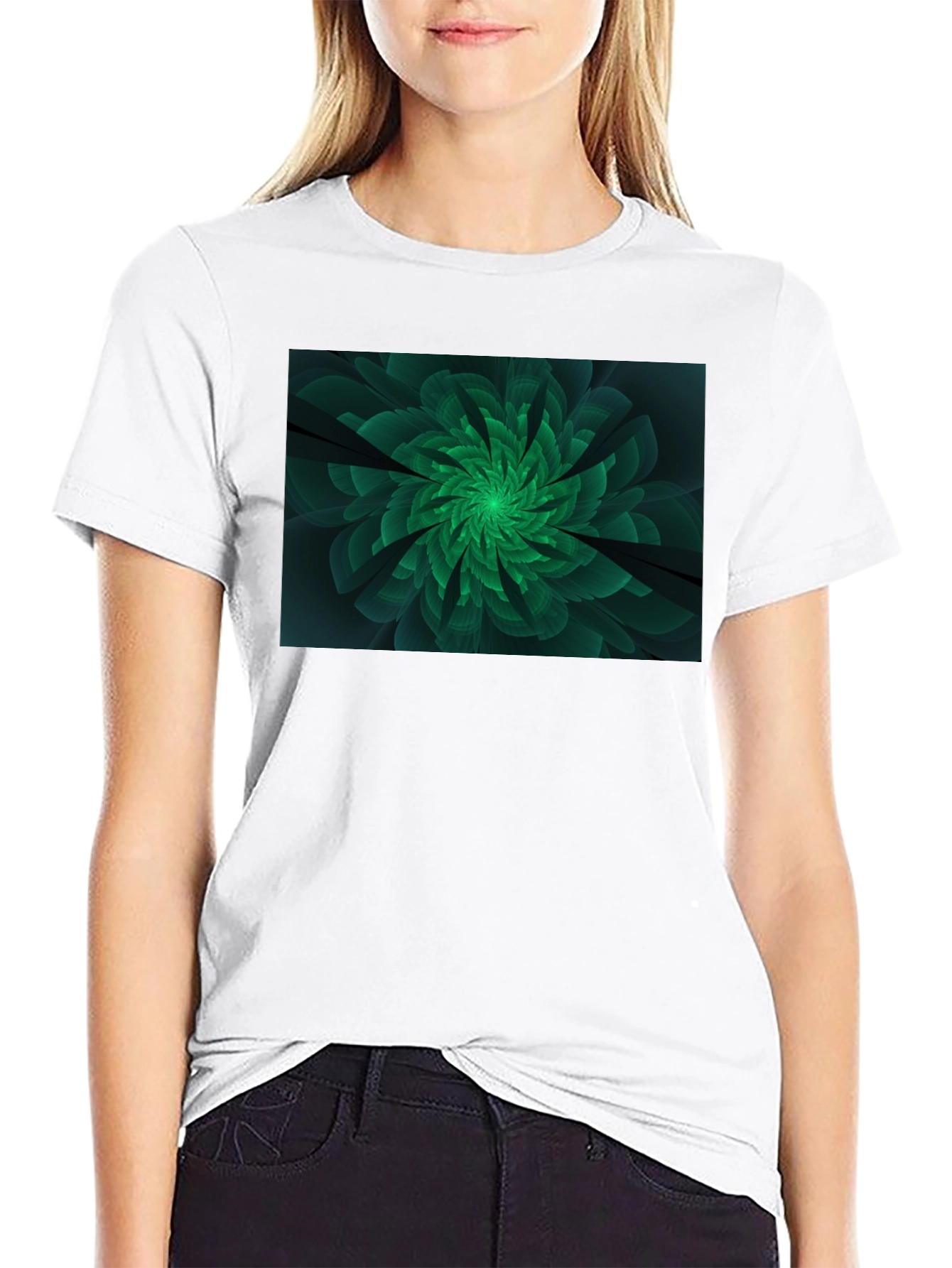 Emerald Bloom Graphic Tee - Modern Floral Design