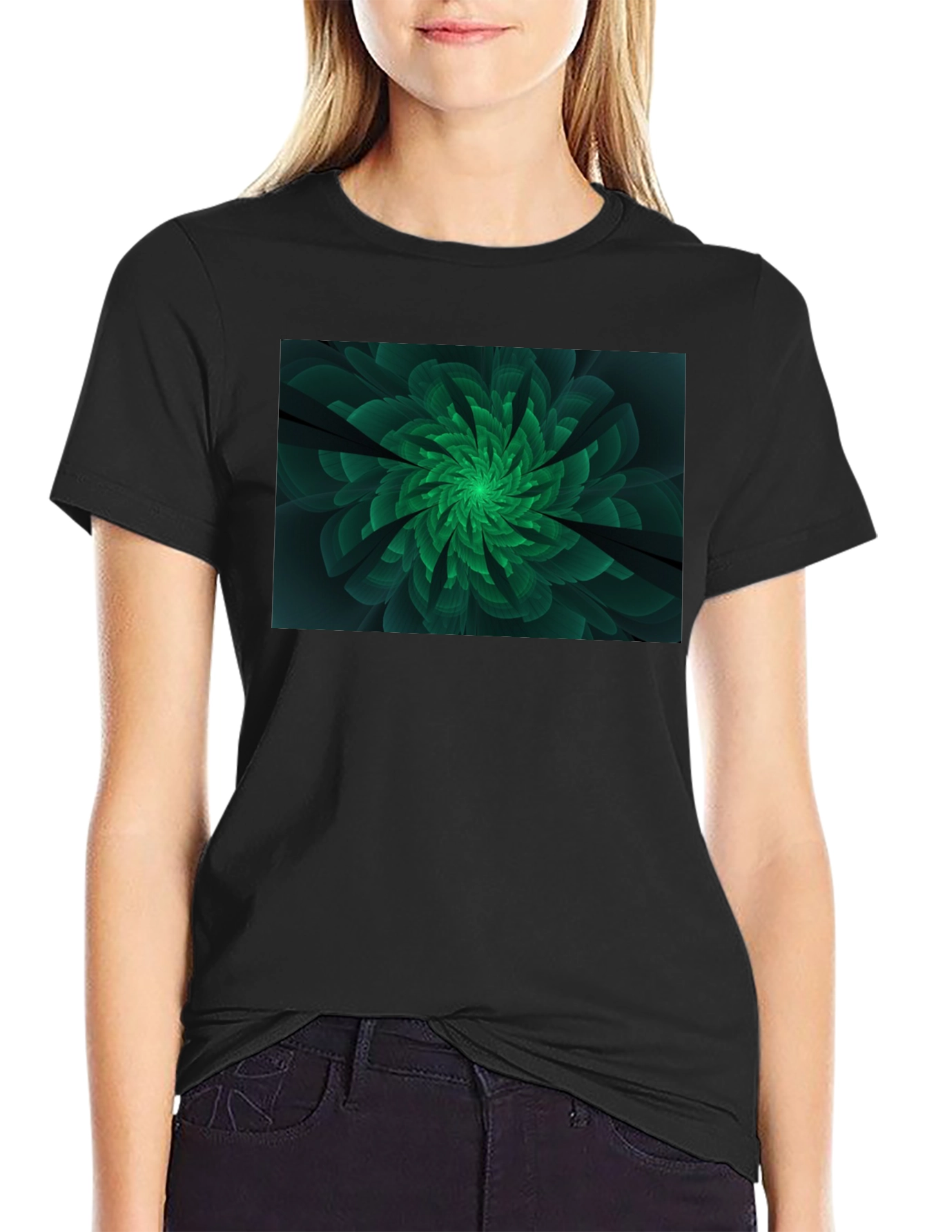 Emerald Bloom Graphic Tee - Modern Floral Design
