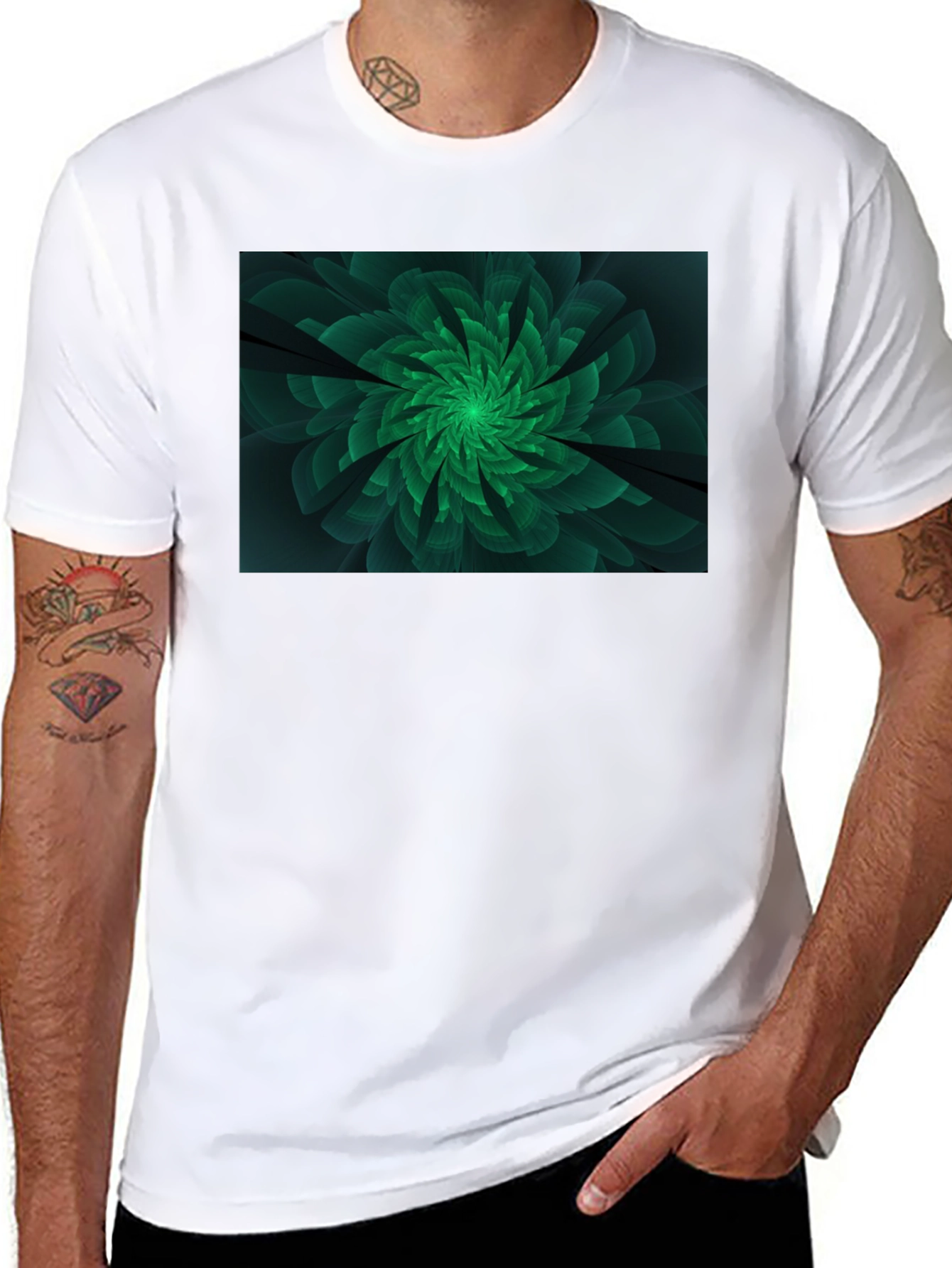 Emerald Bloom Graphic Tee - Modern Floral Design