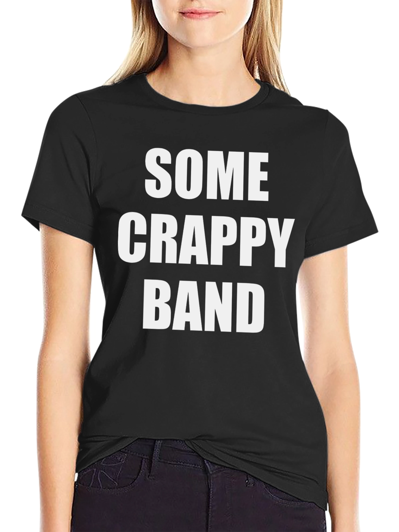 Funny Some Crappy Band Black Cotton T-Shirt