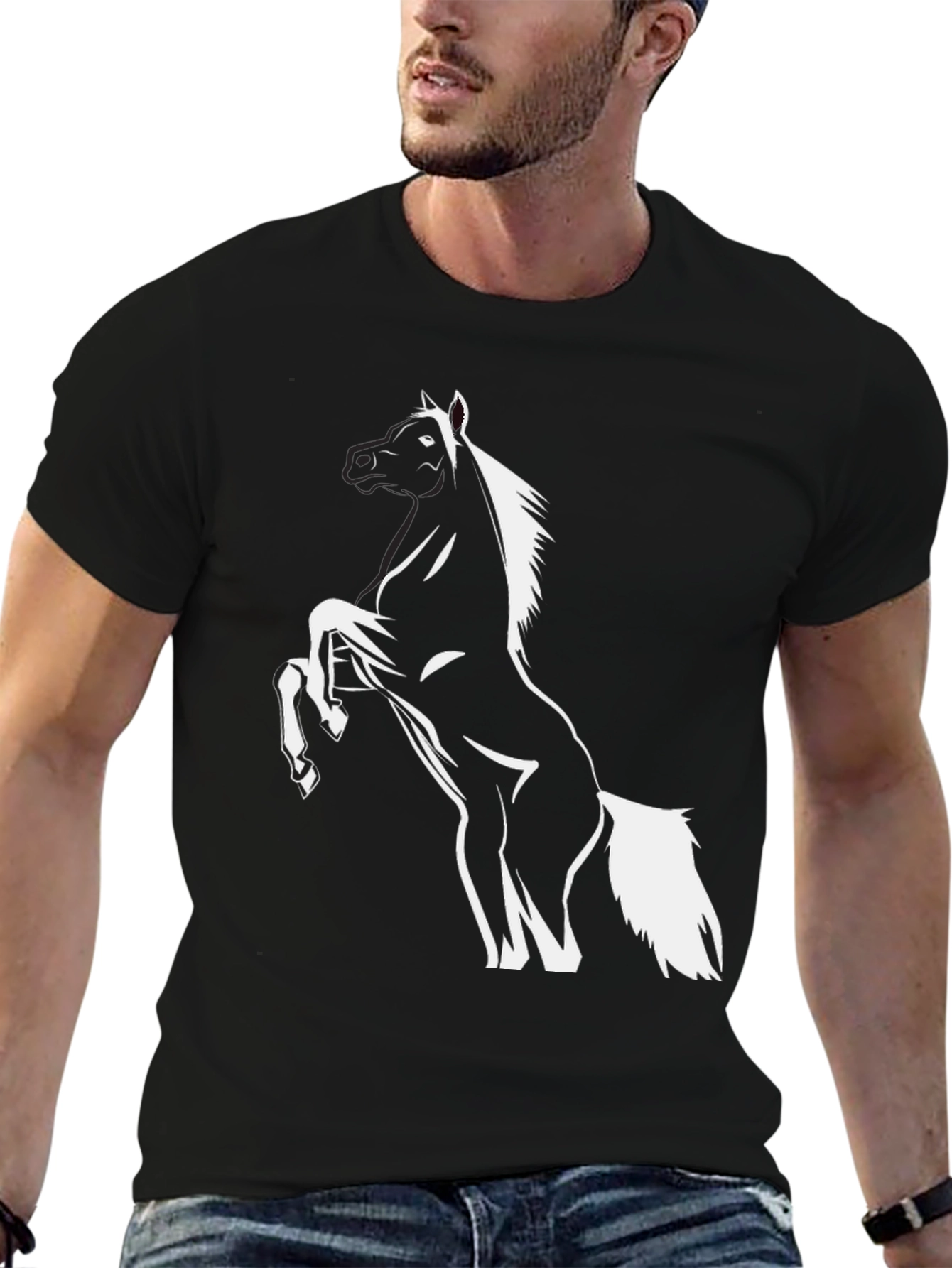 Black Horse Graphic Tee - Mens Casual T-Shirt