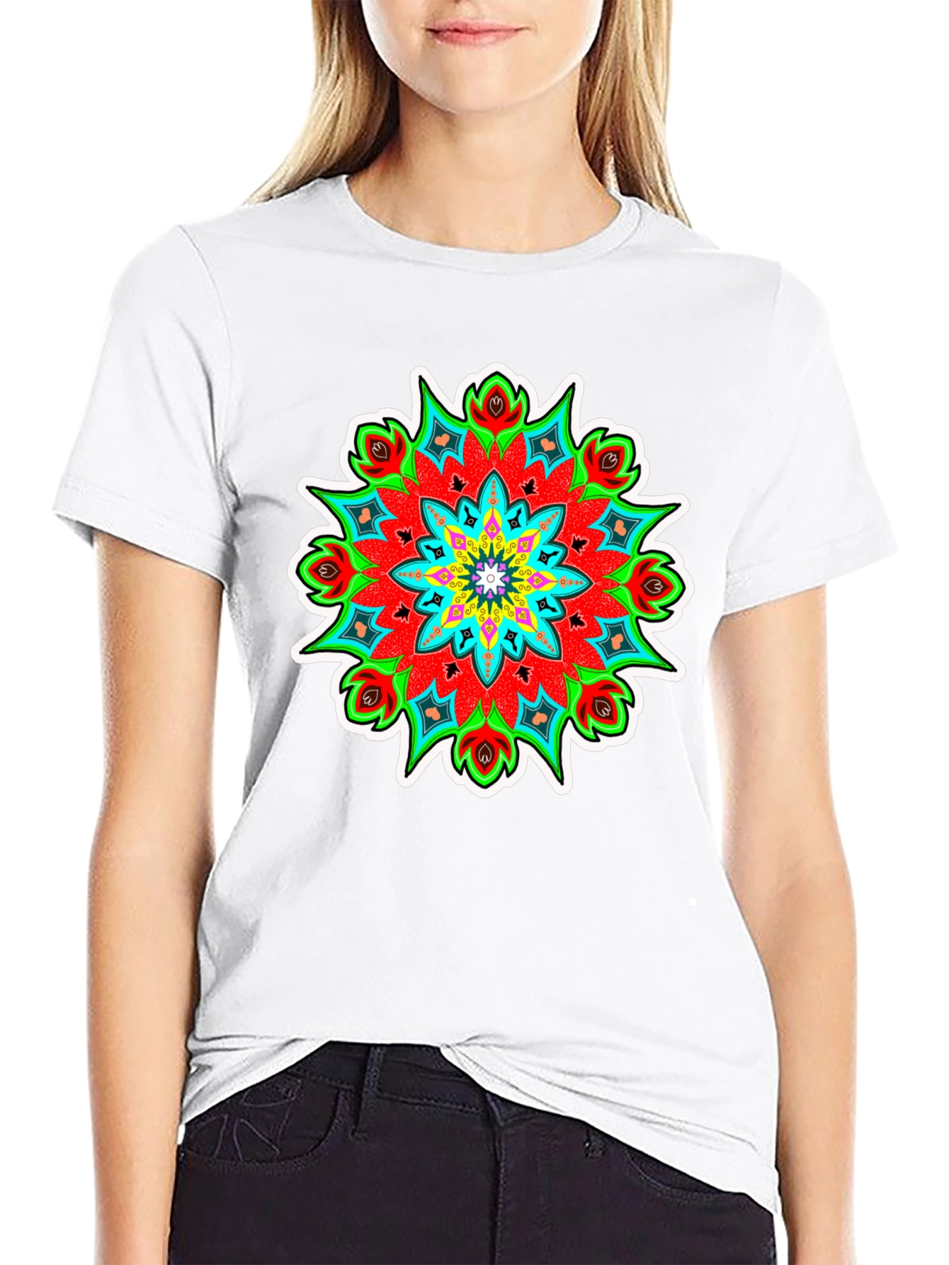 Vibrant Mandala Graphic Tee - Black