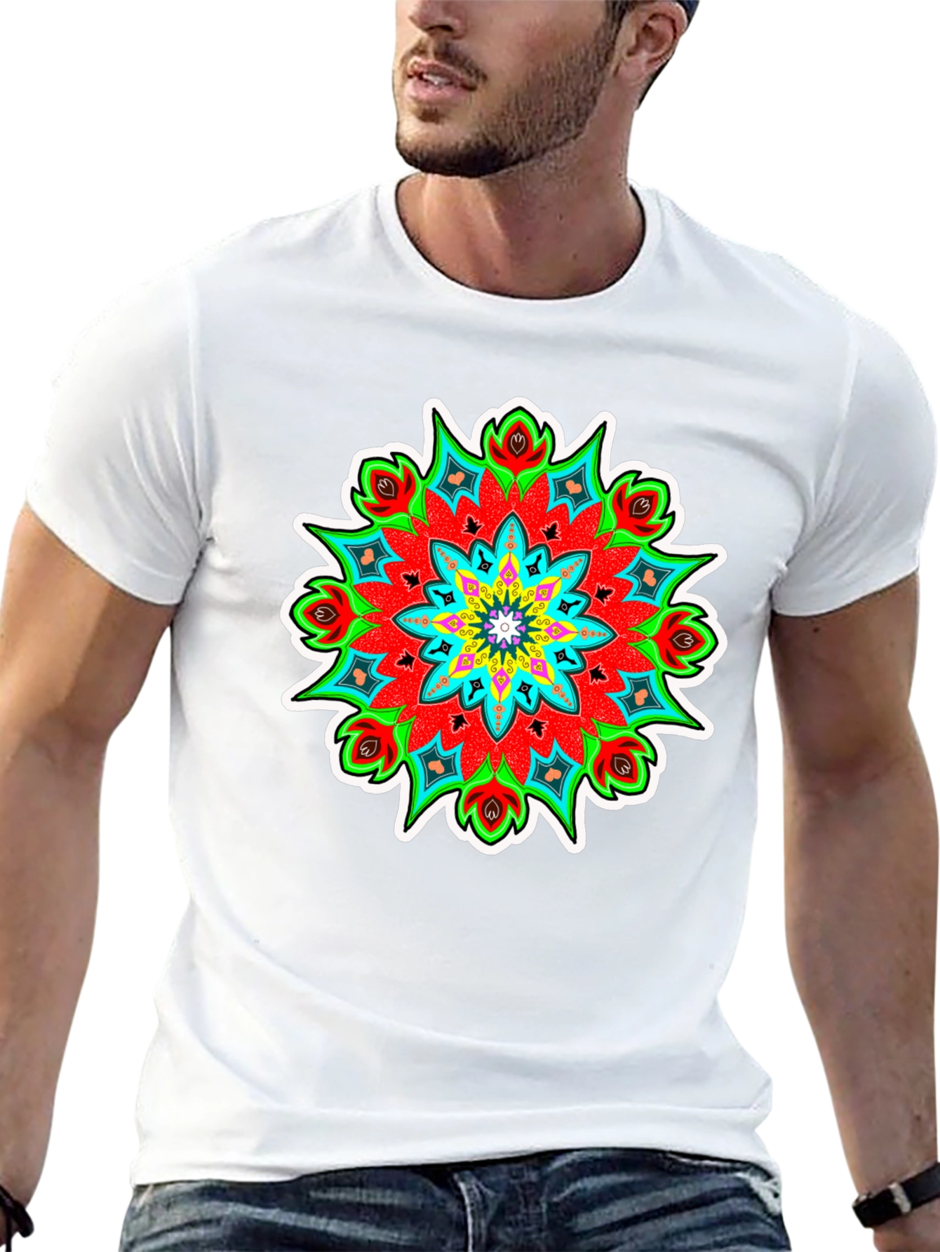 Vibrant Mandala Graphic Tee - Black