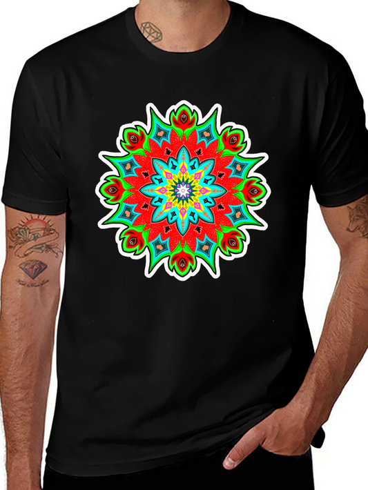 Vibrant Mandala Graphic Tee - Black