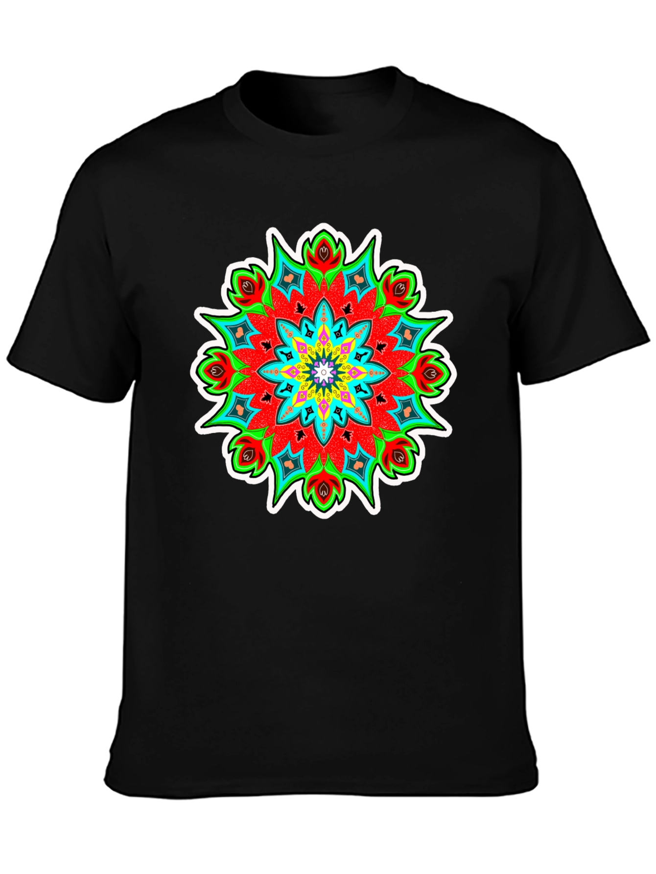 Vibrant Mandala Graphic Tee - Black