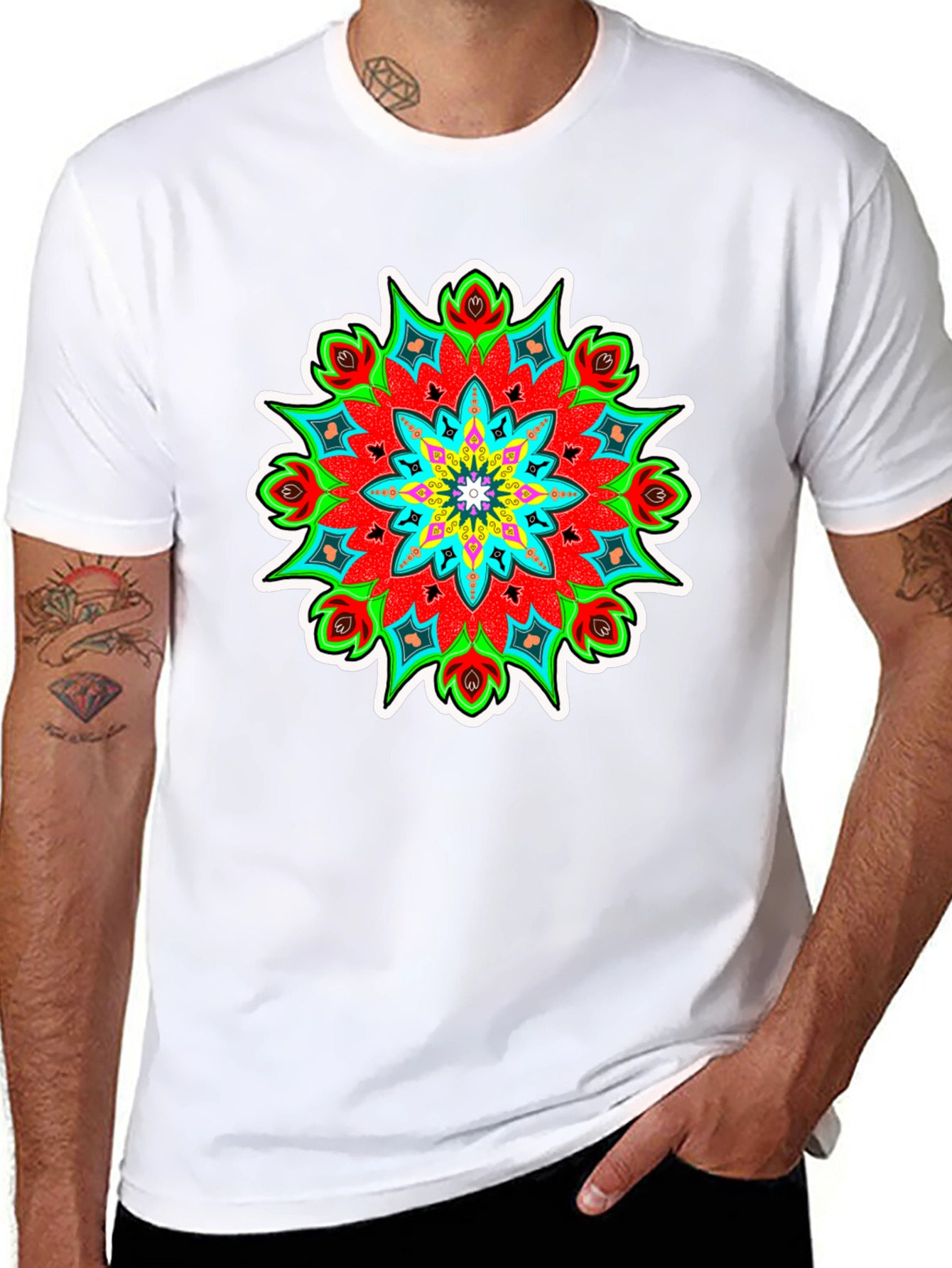 Vibrant Mandala Graphic Tee - Black