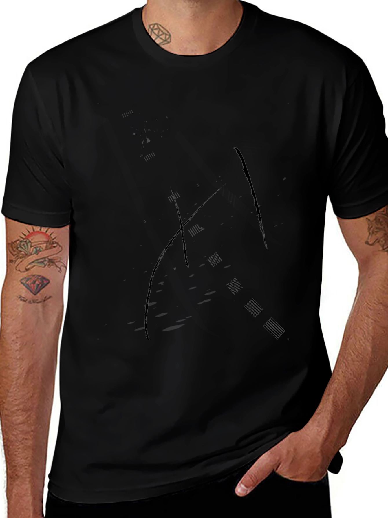 Mens Black Crew Neck Graphic T-Shirt