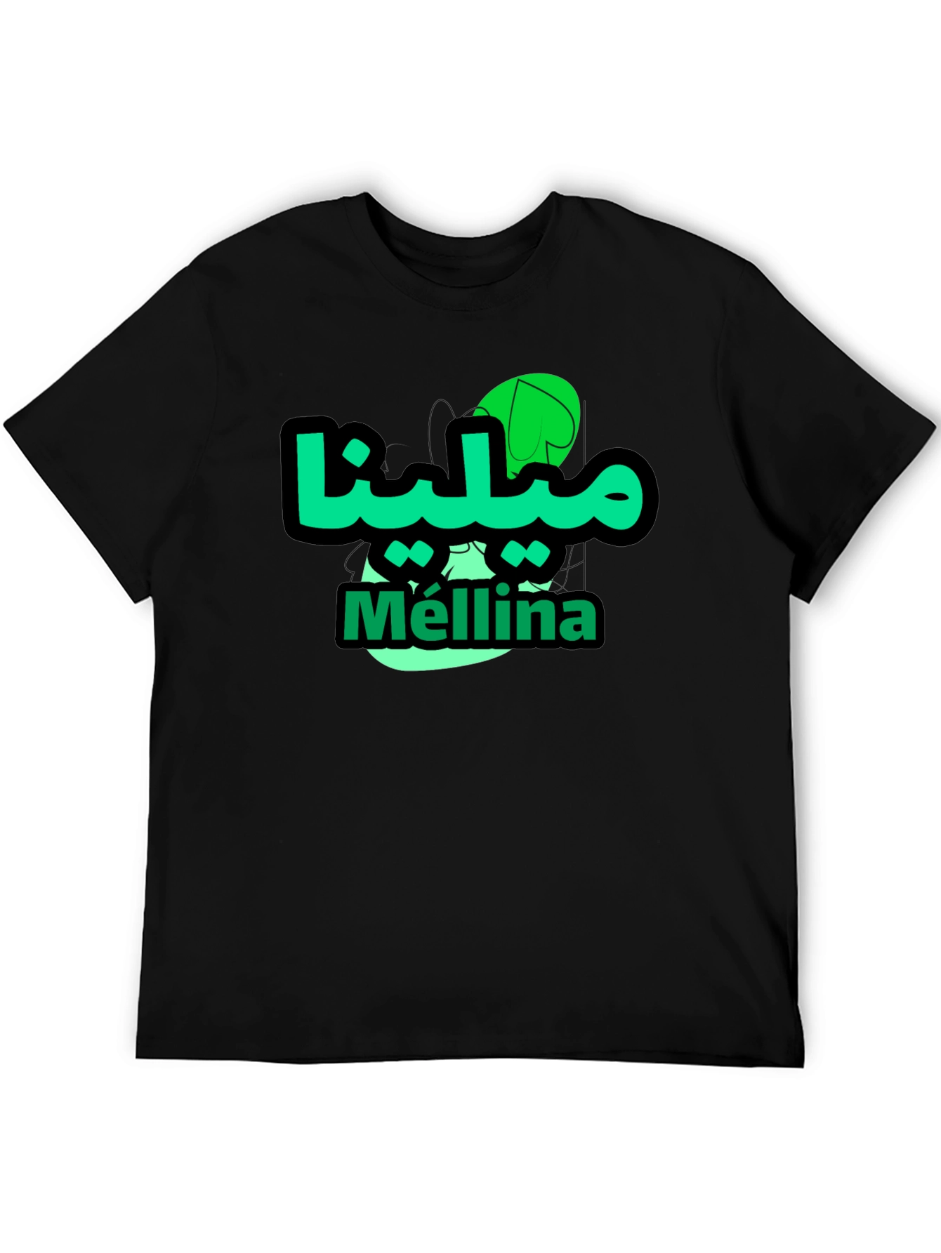Mellina Green Graphic T-Shirt - Casual Black Tee