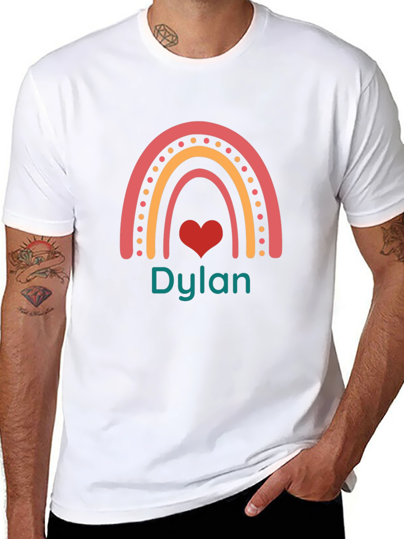 Personalized Dylan Rainbow Heart T-Shirt