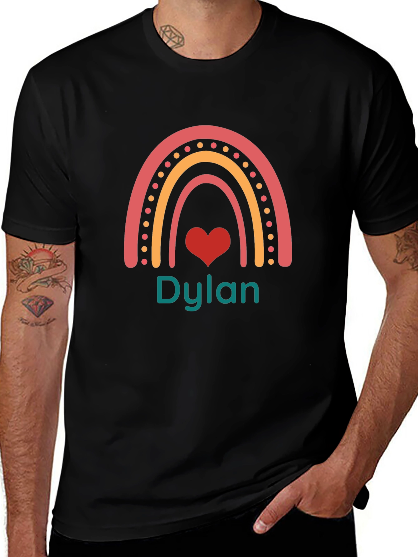 Personalized Dylan Rainbow Heart T-Shirt