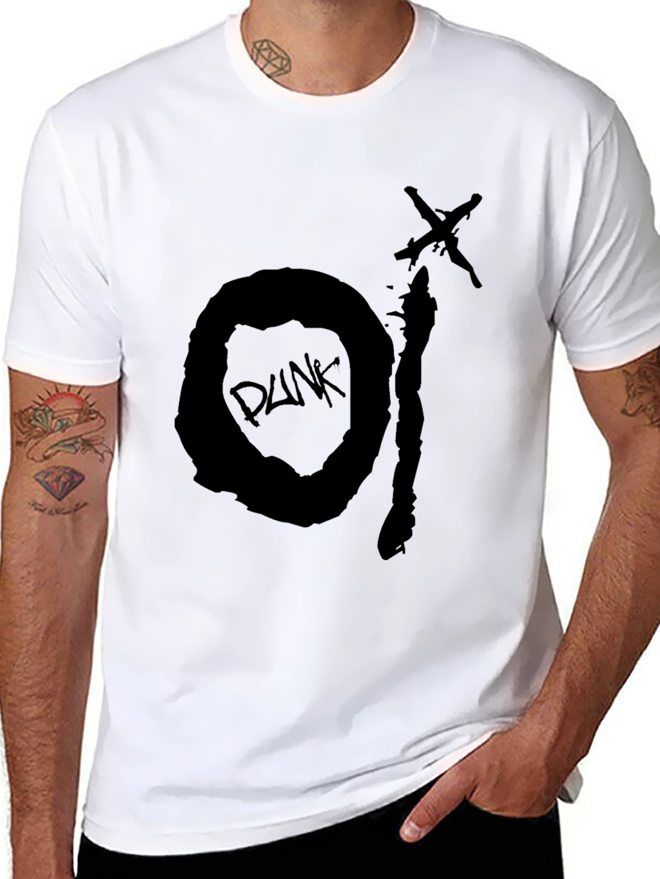 Black Punk Graphic Tee - Distressed Design