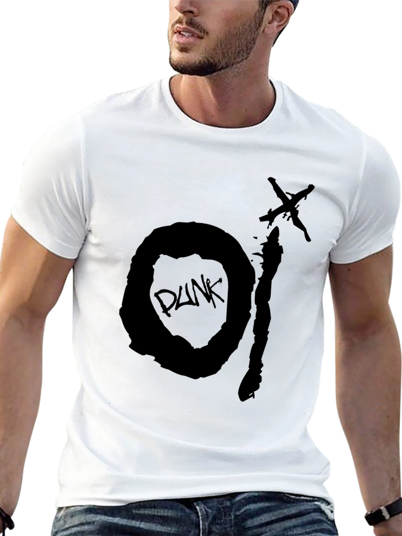 Black Punk Graphic Tee - Distressed Design