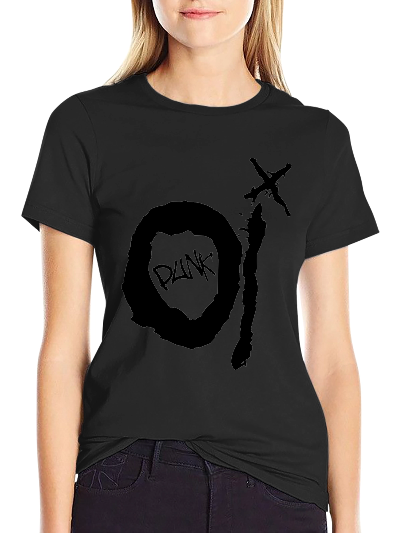 Black Punk Graphic Tee - Distressed Design