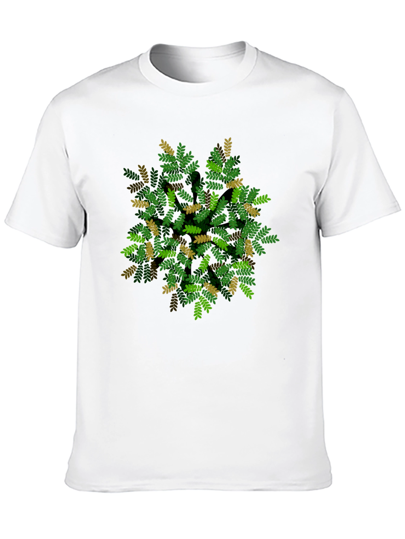 Leaf Pattern Black T-Shirt - Nature Inspired Design