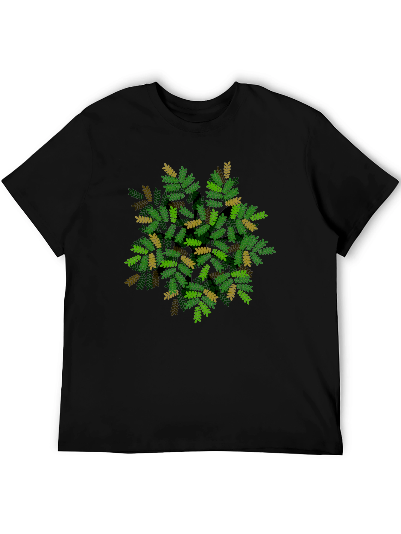 Leaf Pattern Black T-Shirt - Nature Inspired Design