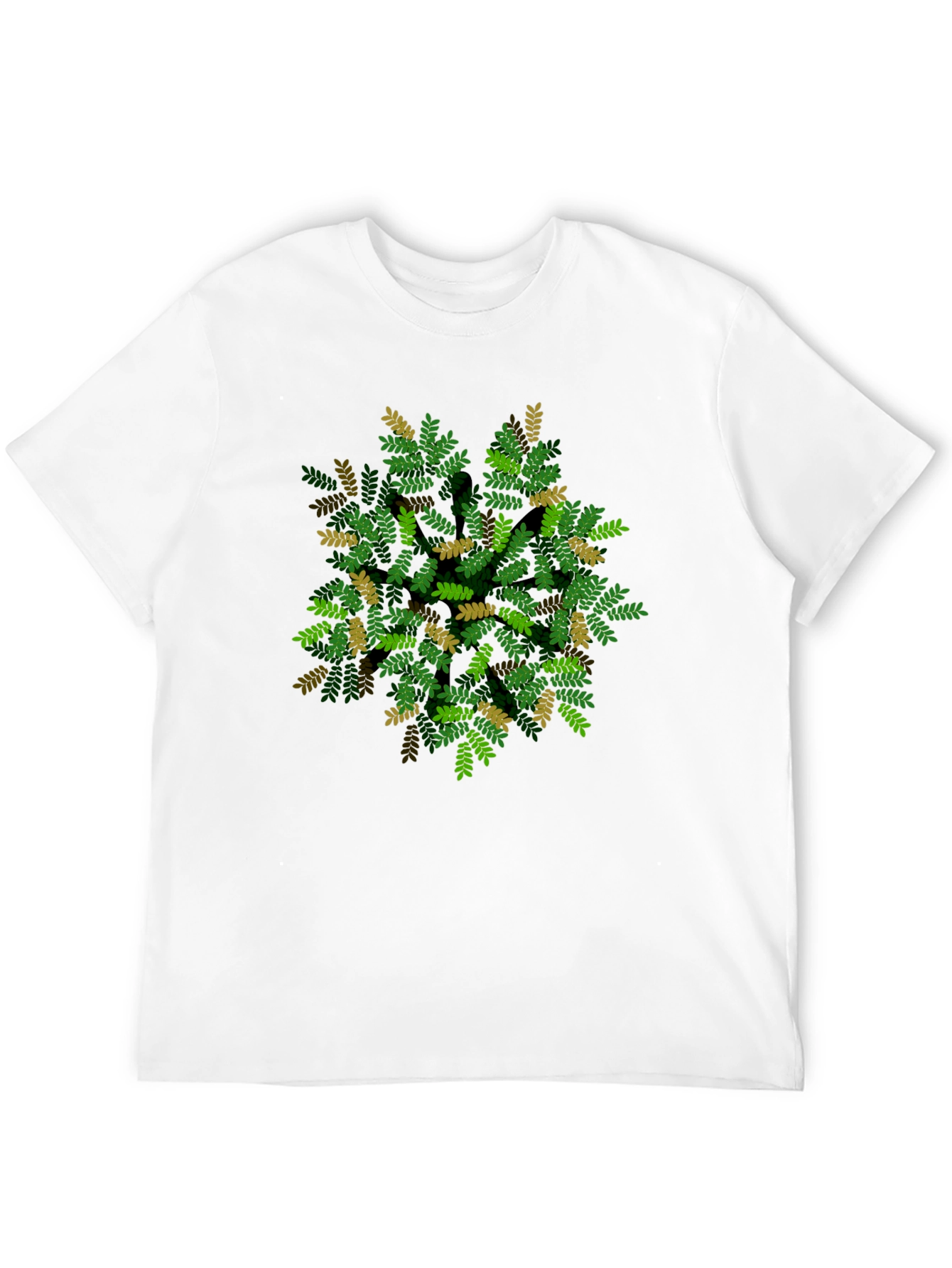 Leaf Pattern Black T-Shirt - Nature Inspired Design