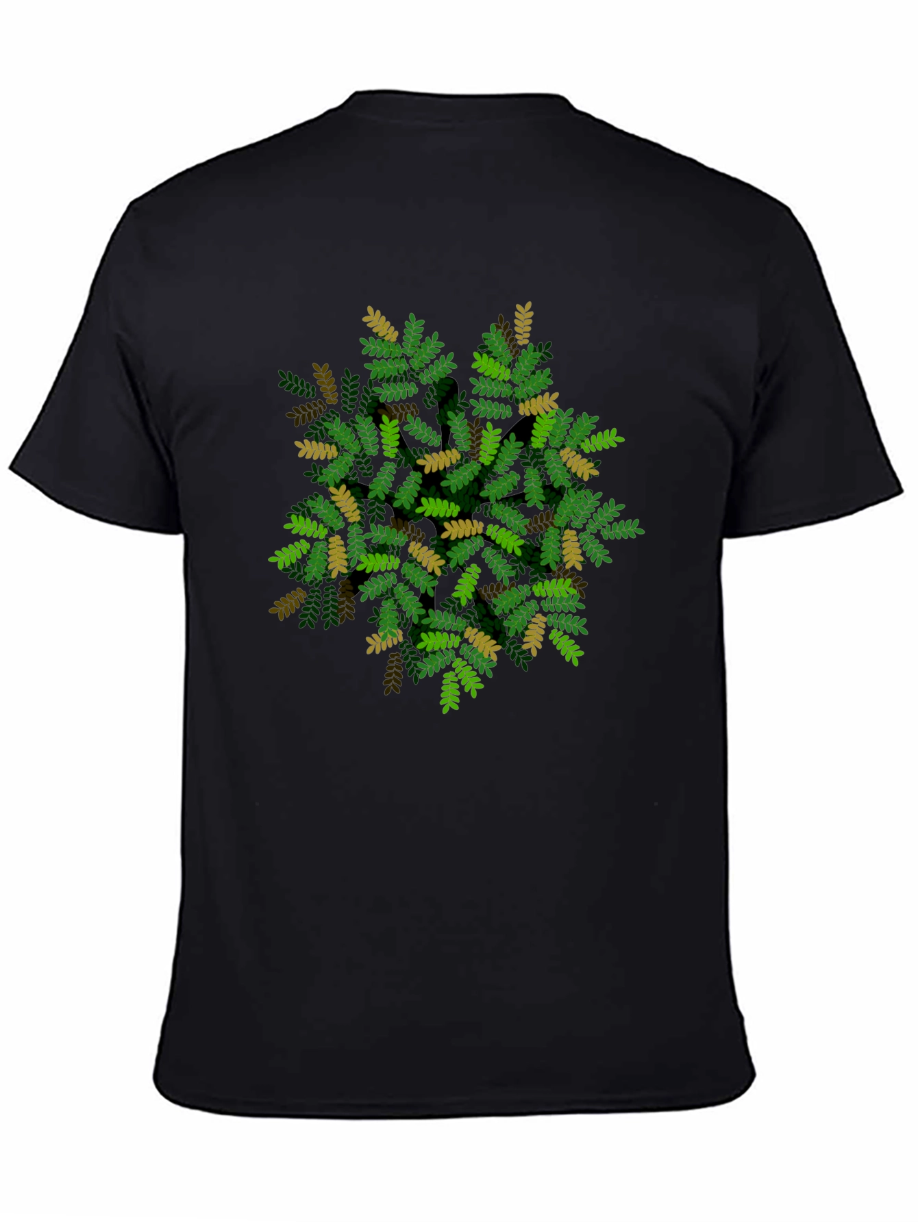Leaf Pattern Black T-Shirt - Nature Inspired Design