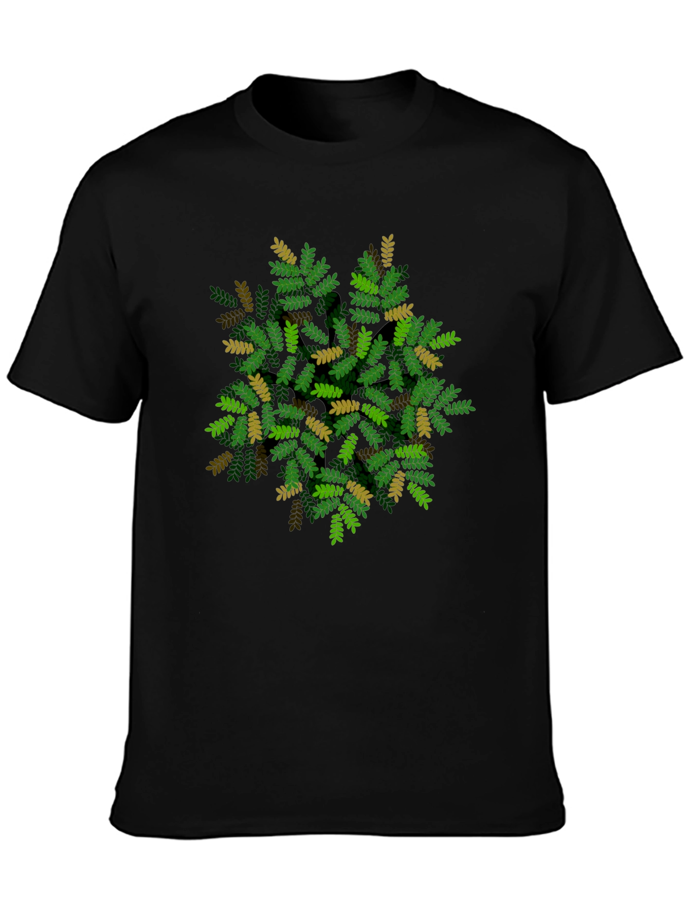 Leaf Pattern Black T-Shirt - Nature Inspired Design