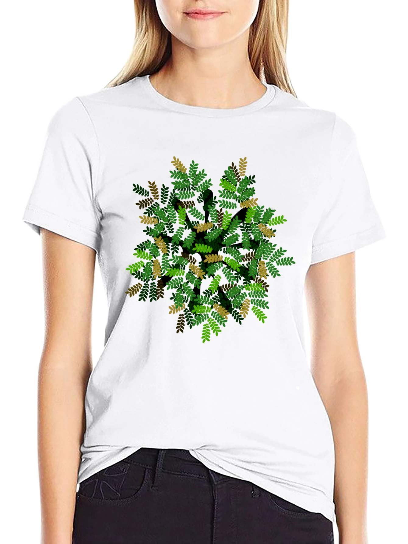 Leaf Pattern Black T-Shirt - Nature Inspired Design