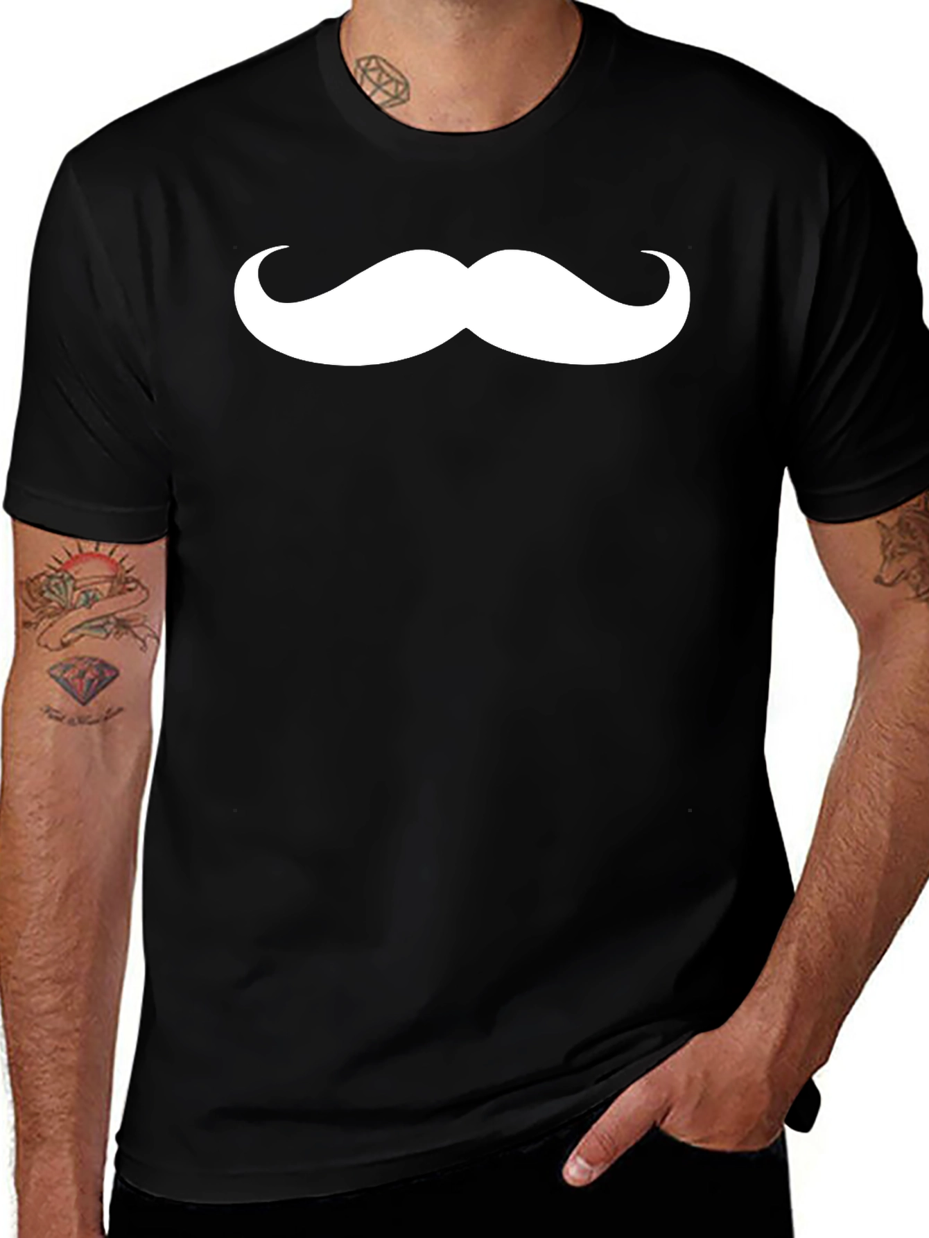 Funny Mustache Graphic Tee - Mens Black T-Shirt