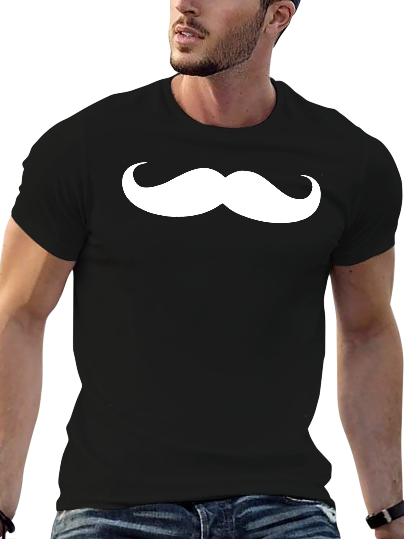 Funny Mustache Graphic Tee - Mens Black T-Shirt
