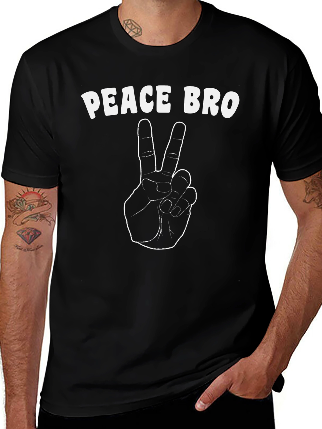 Peace Bro Black Graphic T-Shirt - Casual Style