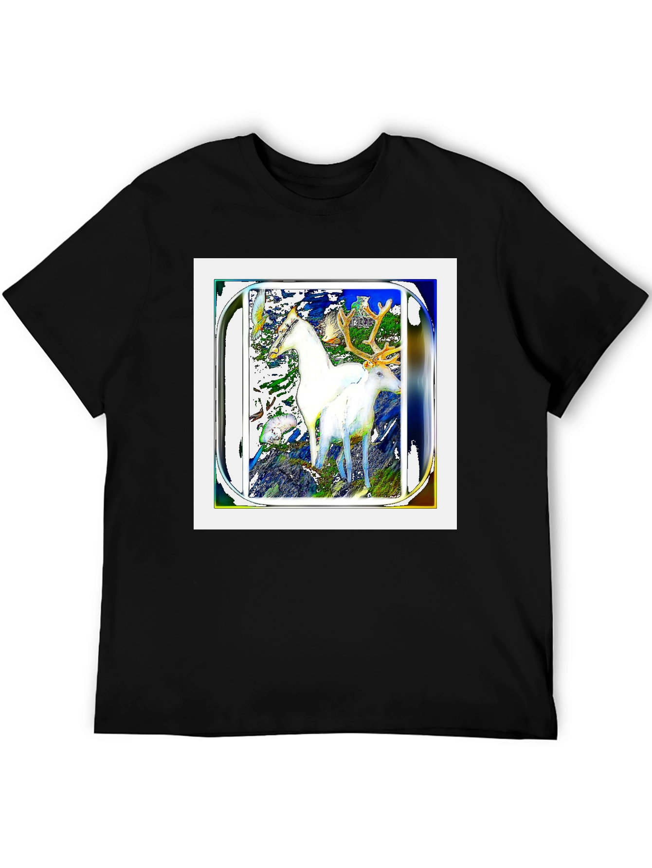 Artistic Deer Graphic Black T-Shirt
