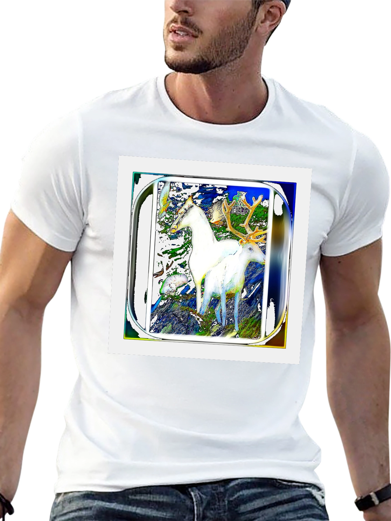 Artistic Deer Graphic Black T-Shirt