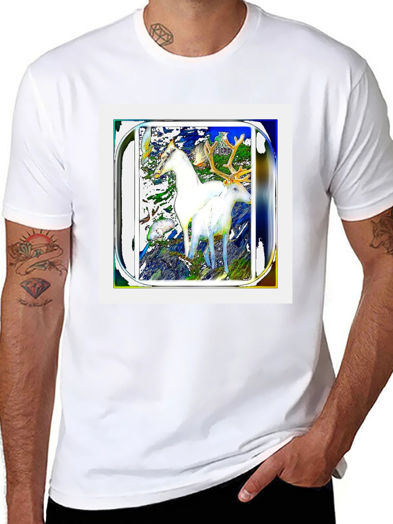 Artistic Deer Graphic Black T-Shirt