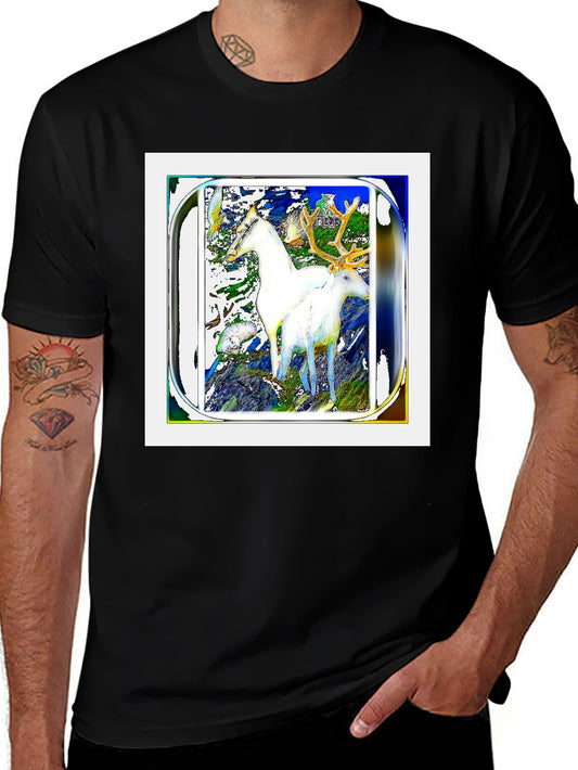 Artistic Deer Graphic Black T-Shirt