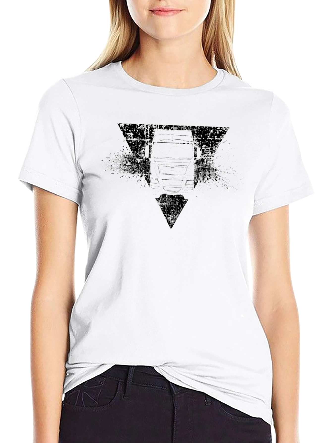 Black Truck Graphic Tee - Distressed Triangle Design