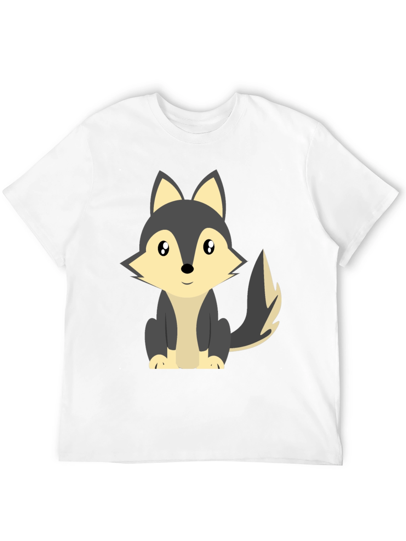 Cute Cartoon Wolf Graphic Tee - Black