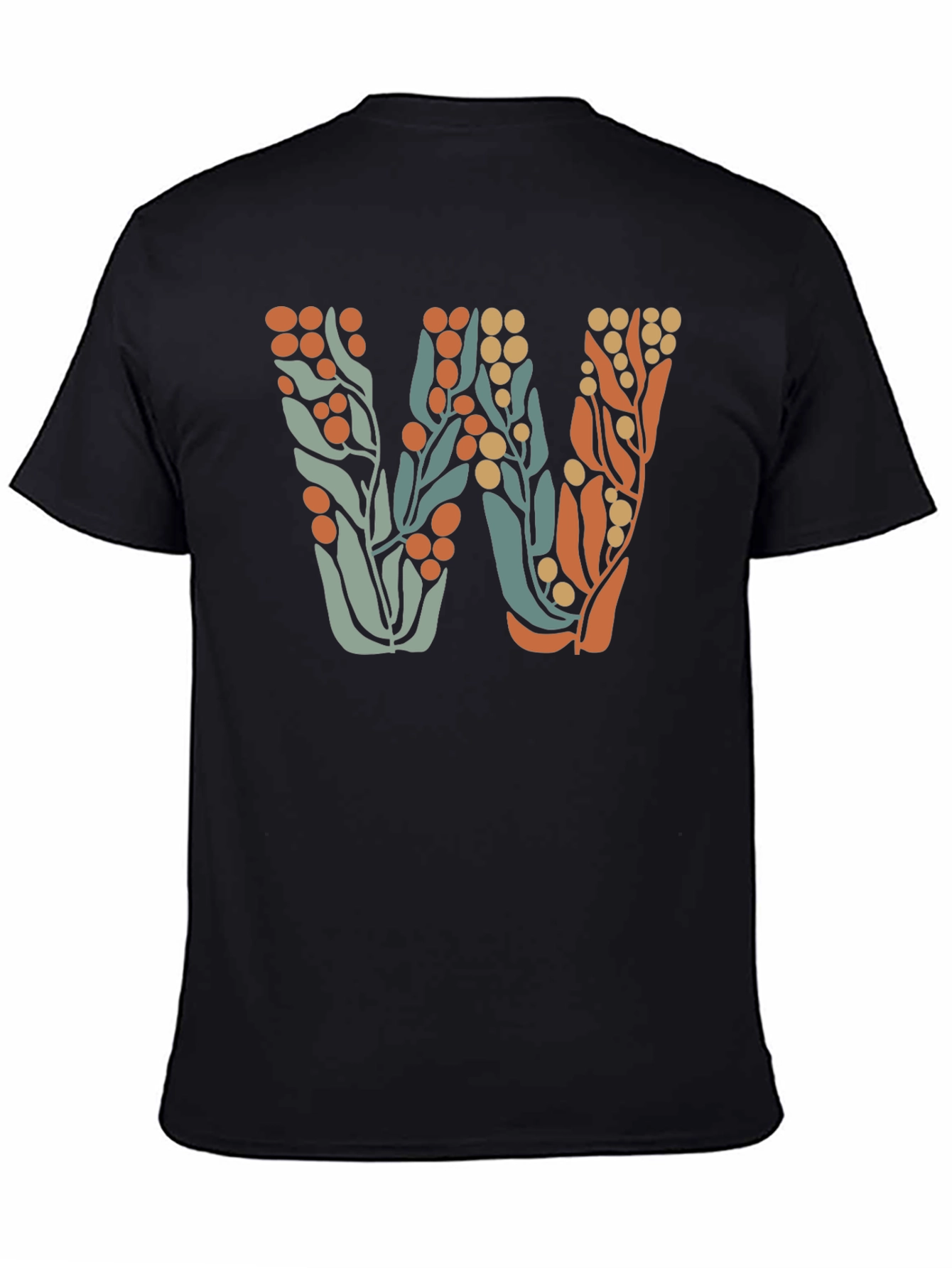 Floral Initial W Black T-Shirt