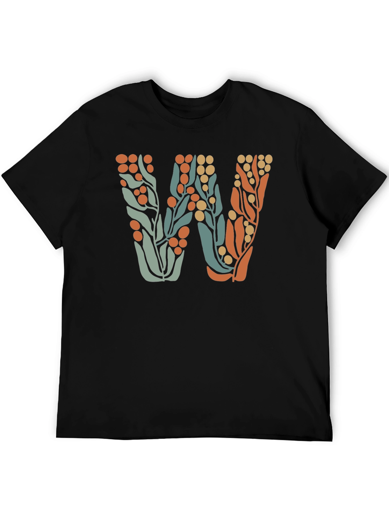 Floral Initial W Black T-Shirt