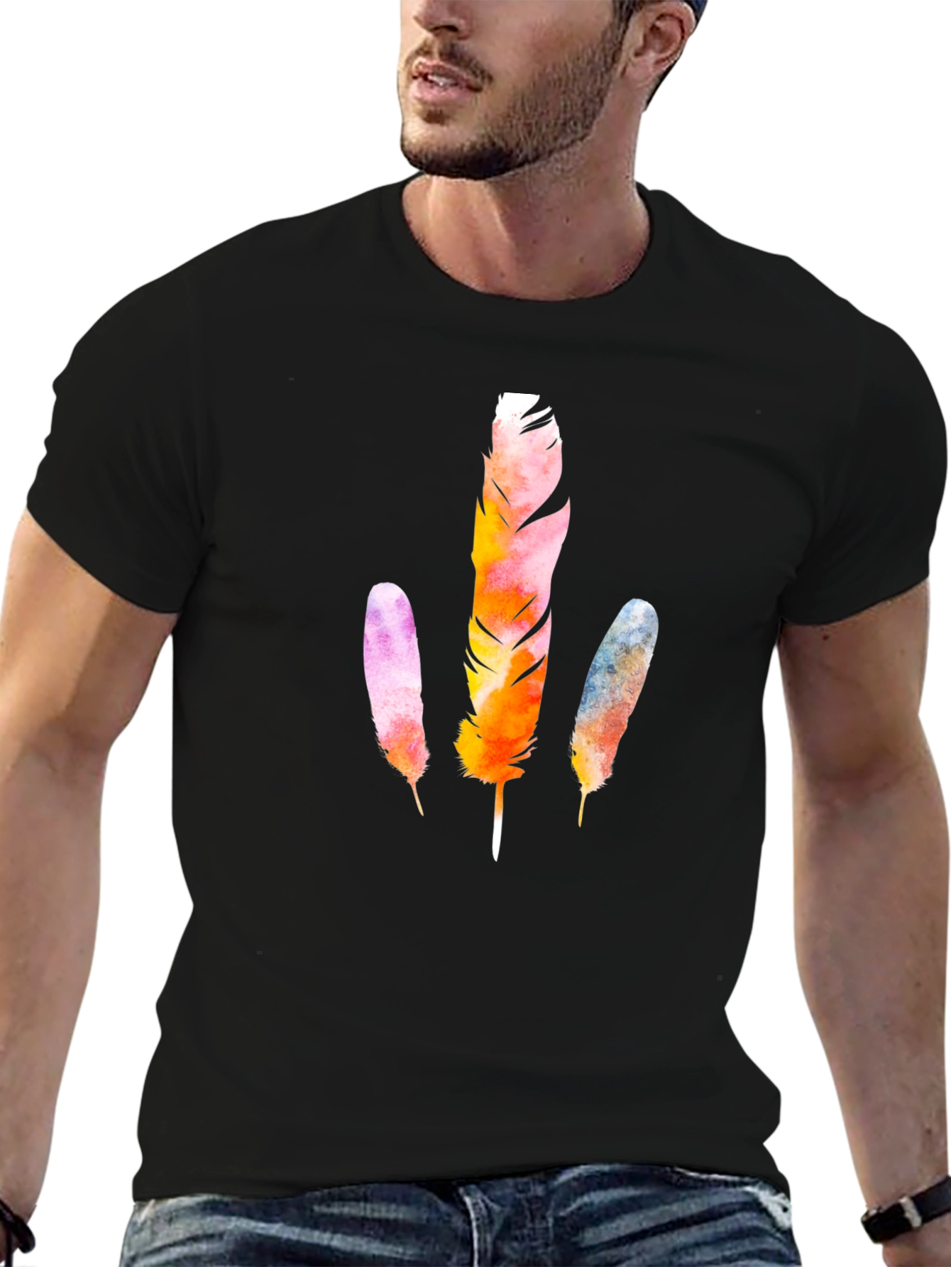 Feather Graphic Black T-Shirt