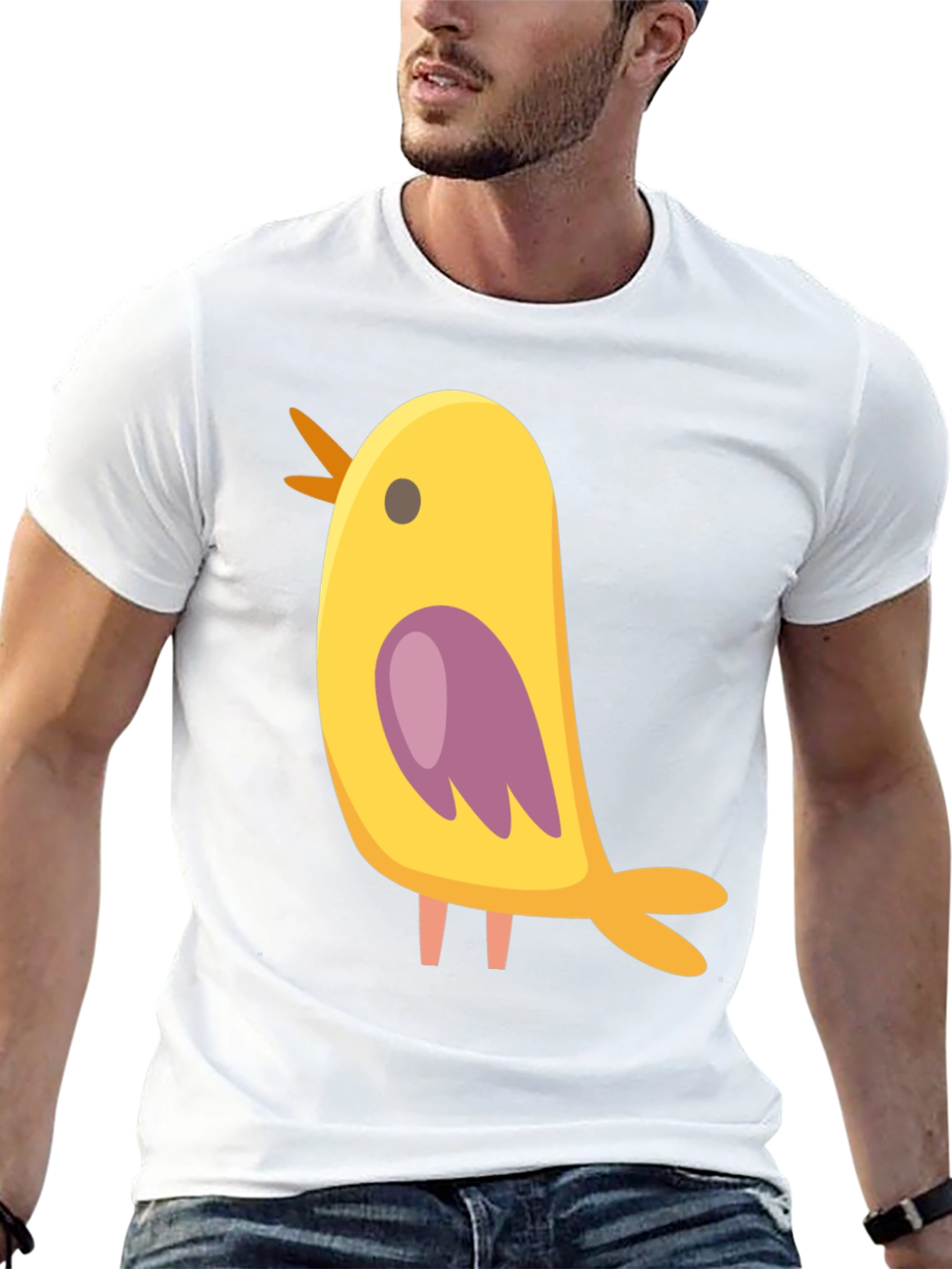 Cute Bird Graphic Tee - Black Cotton Blend
