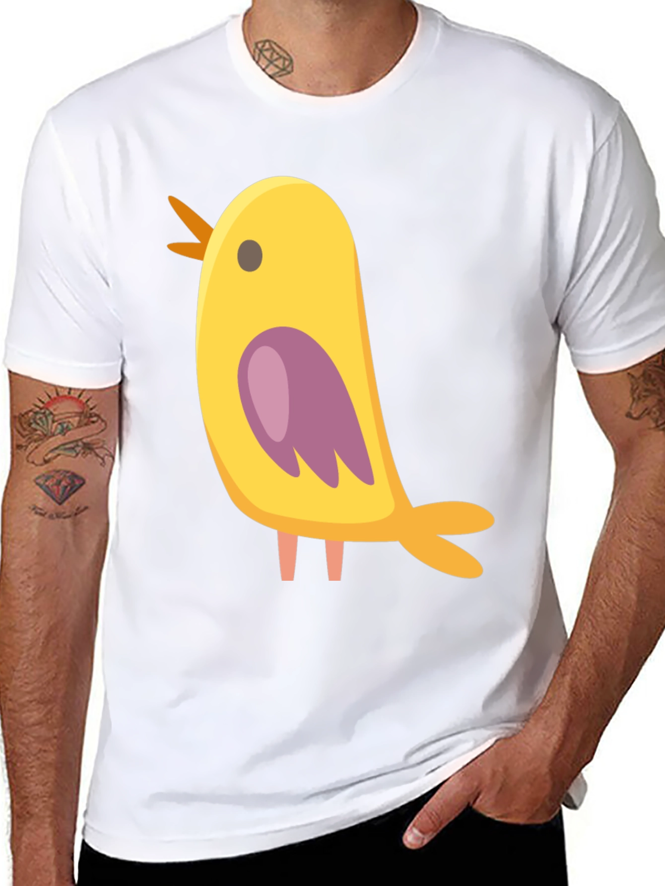Cute Bird Graphic Tee - Black Cotton Blend