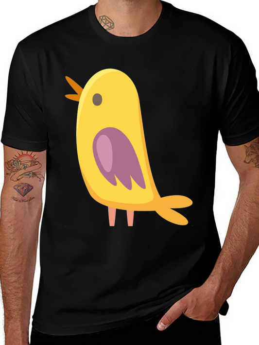 Cute Bird Graphic Tee - Black Cotton Blend