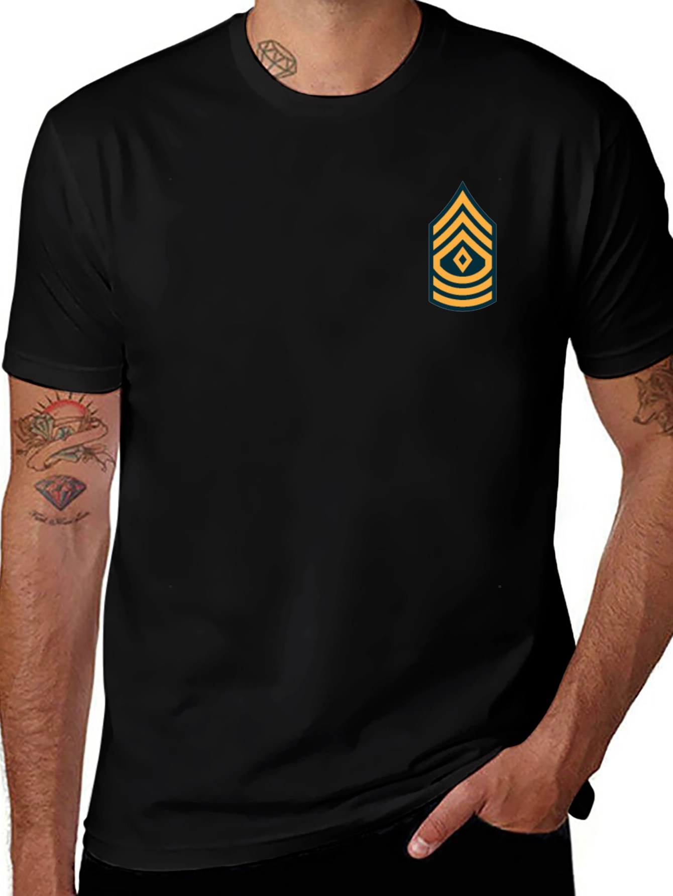 Military Rank Graphic Tee - Black Cotton