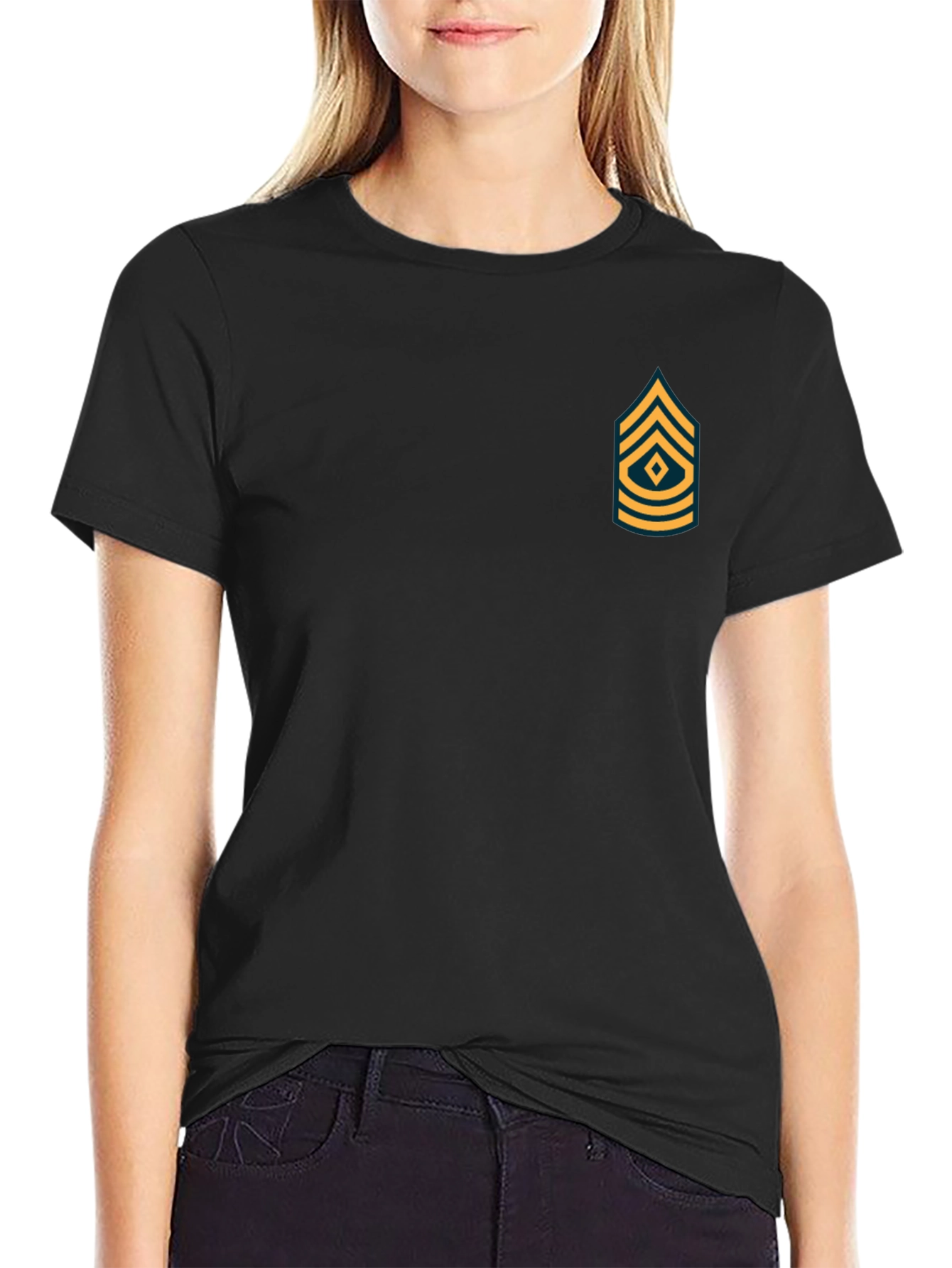 Military Rank Graphic Tee - Black Cotton