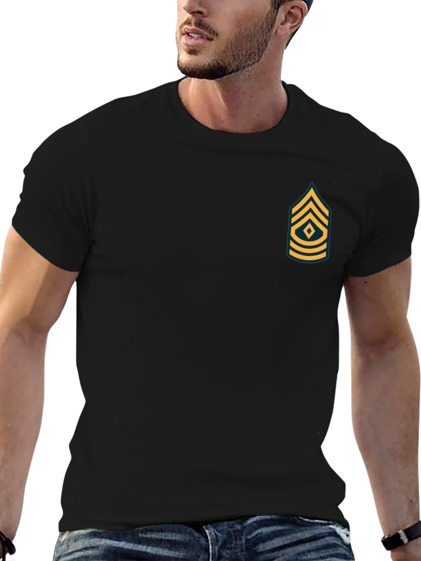 Military Rank Graphic Tee - Black Cotton