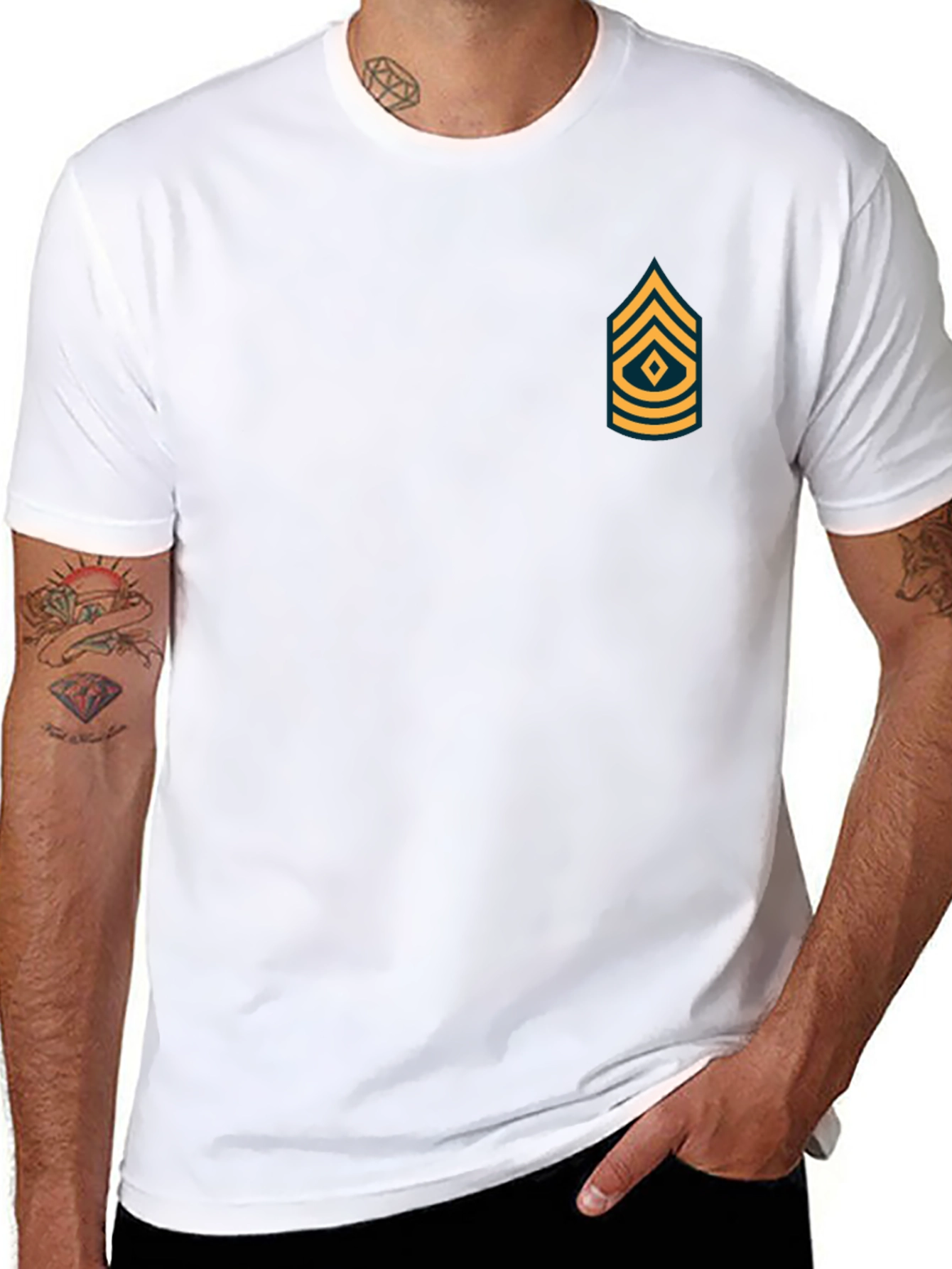 Military Rank Graphic Tee - Black Cotton