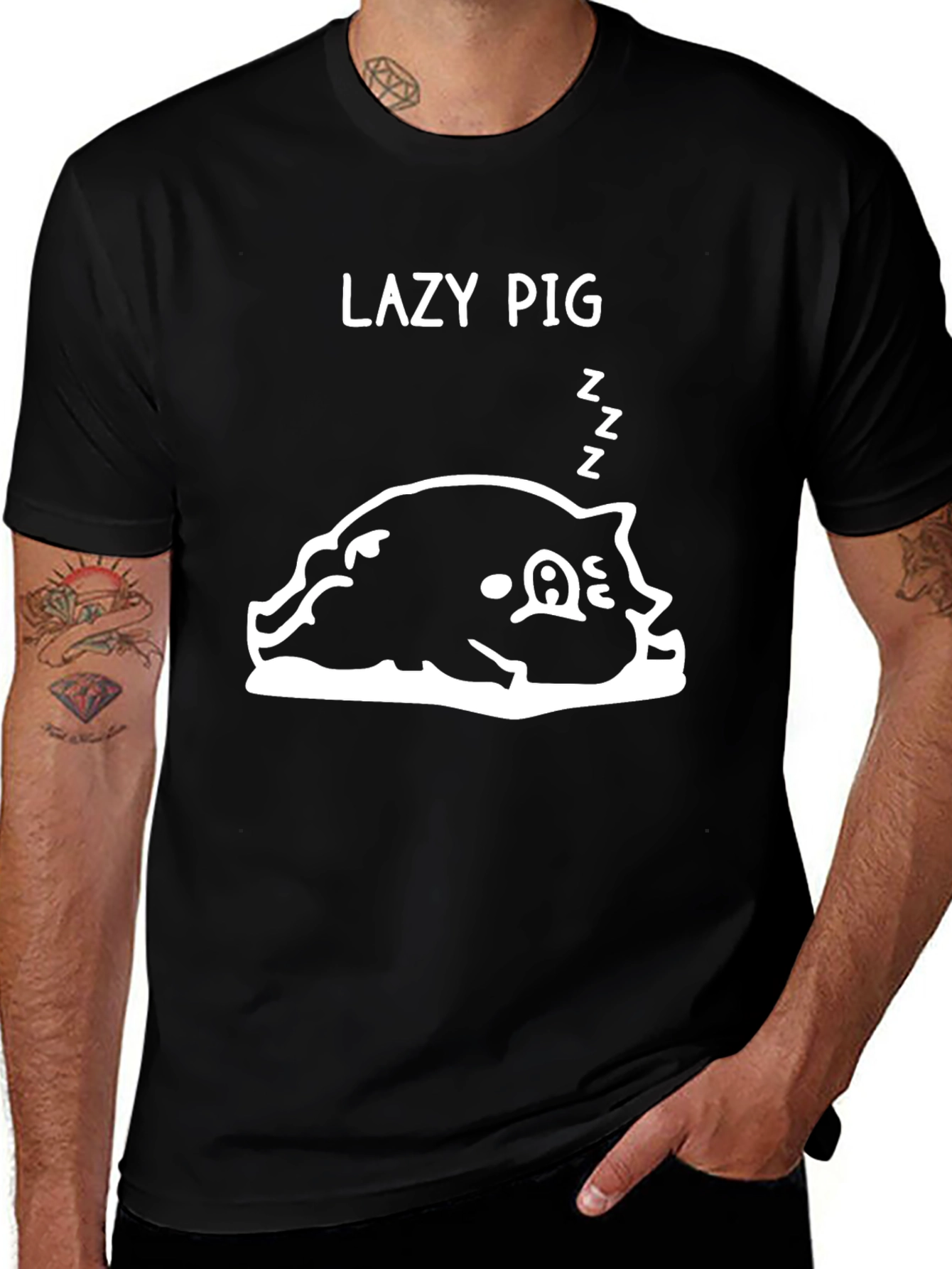 Lazy Pig Graphic T-Shirt - Black Cotton Tee
