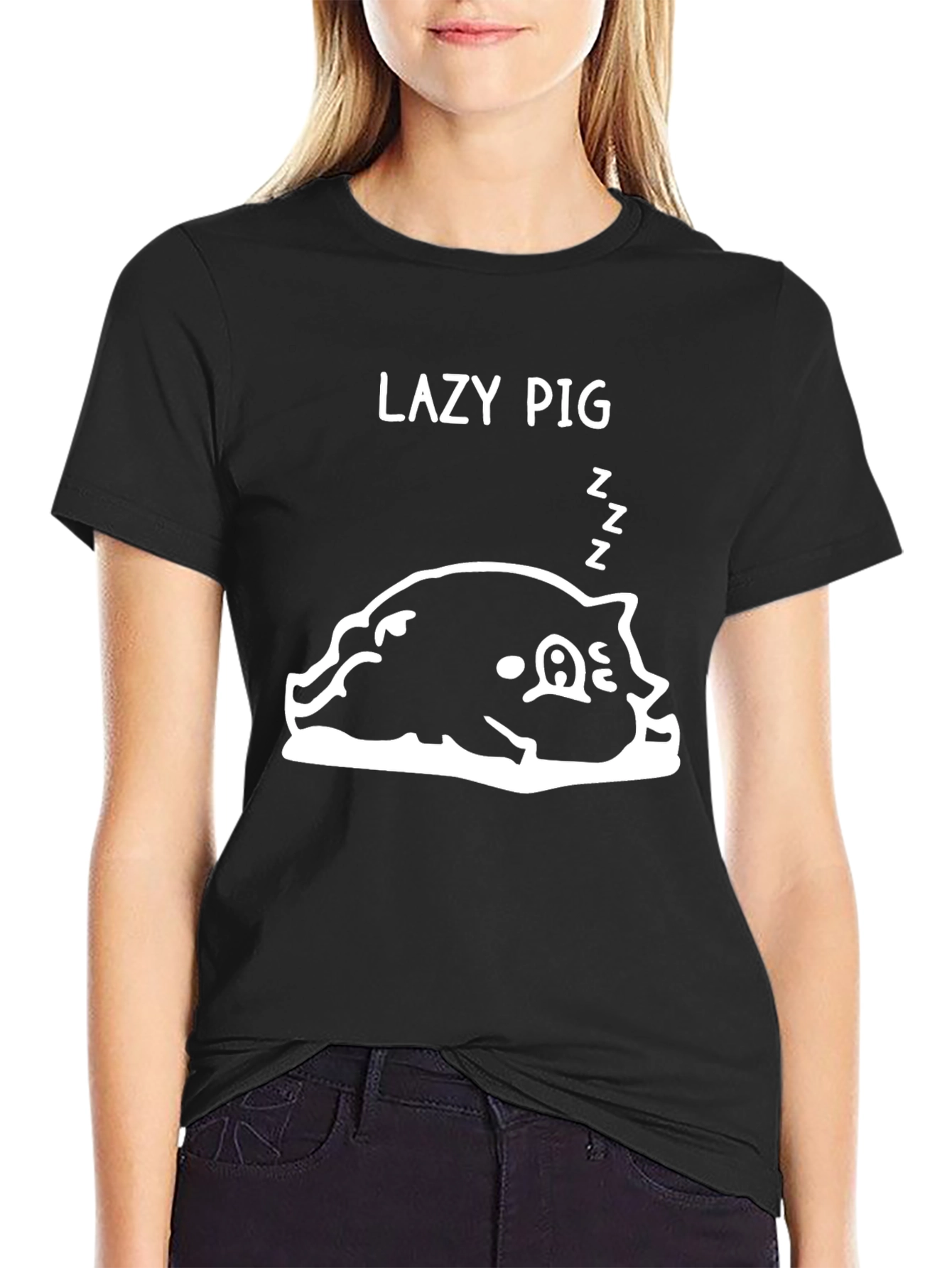Lazy Pig Graphic T-Shirt - Black Cotton Tee