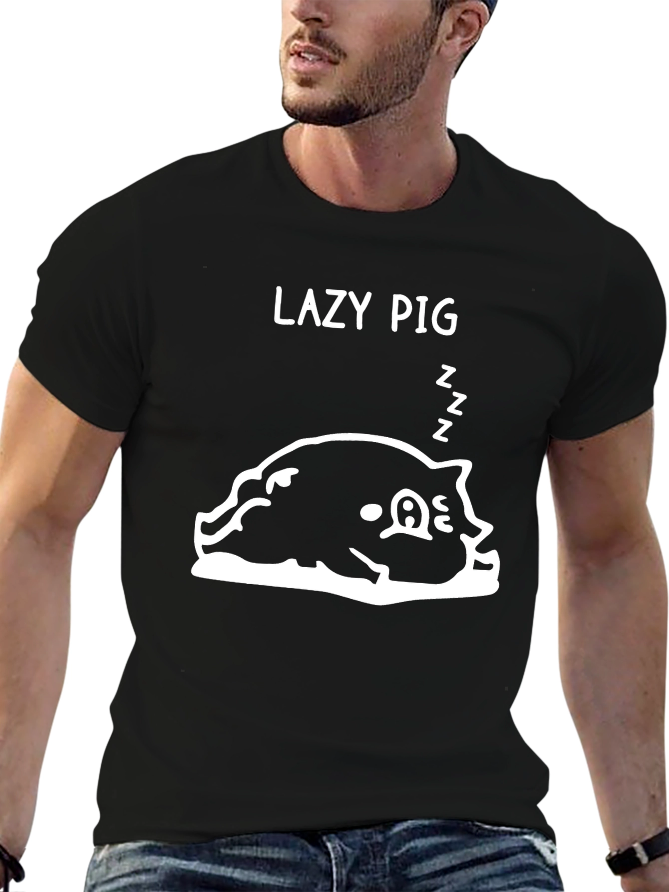 Lazy Pig Graphic T-Shirt - Black Cotton Tee