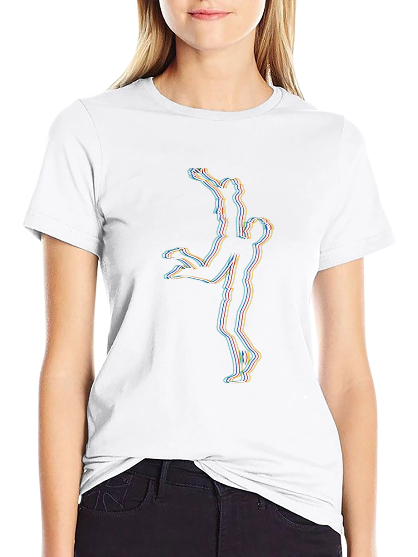 Abstract Couple Lift Graphic Black T-Shirt