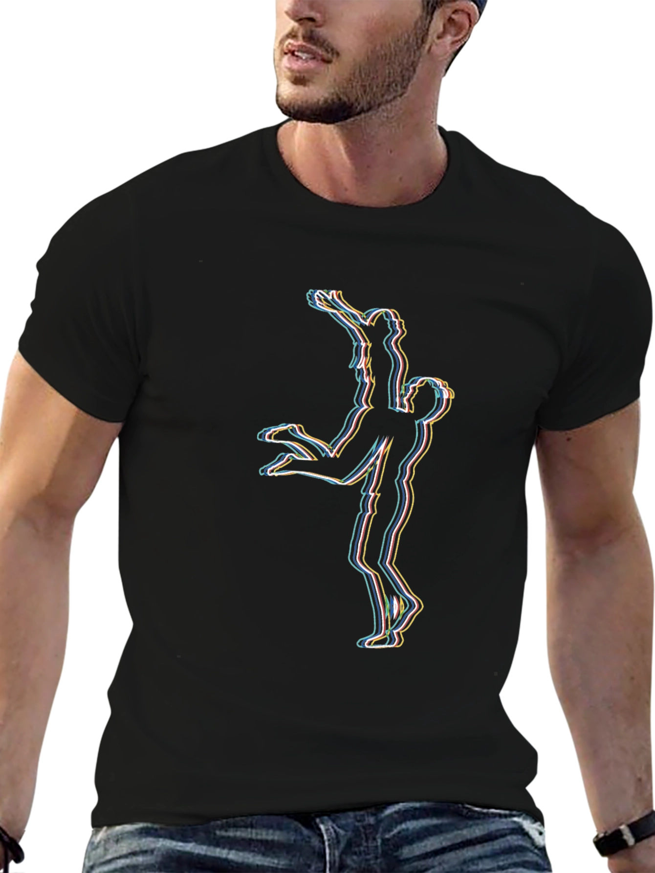 Abstract Couple Lift Graphic Black T-Shirt
