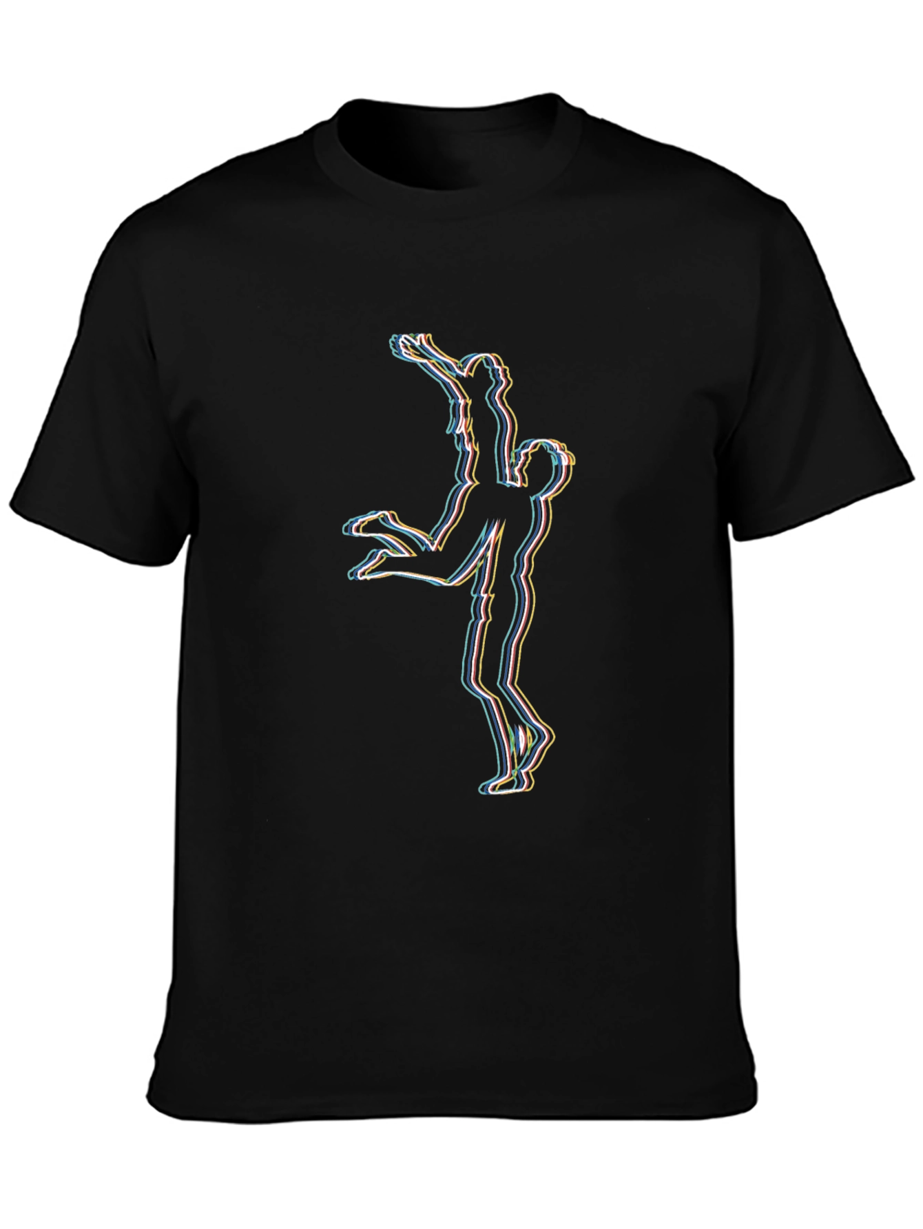 Abstract Couple Lift Graphic Black T-Shirt