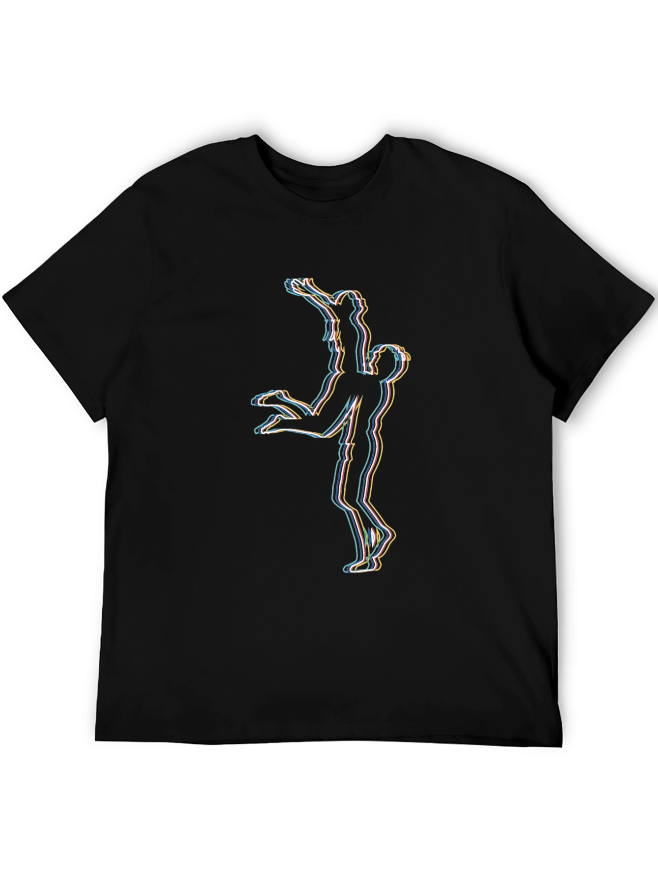 Abstract Couple Lift Graphic Black T-Shirt