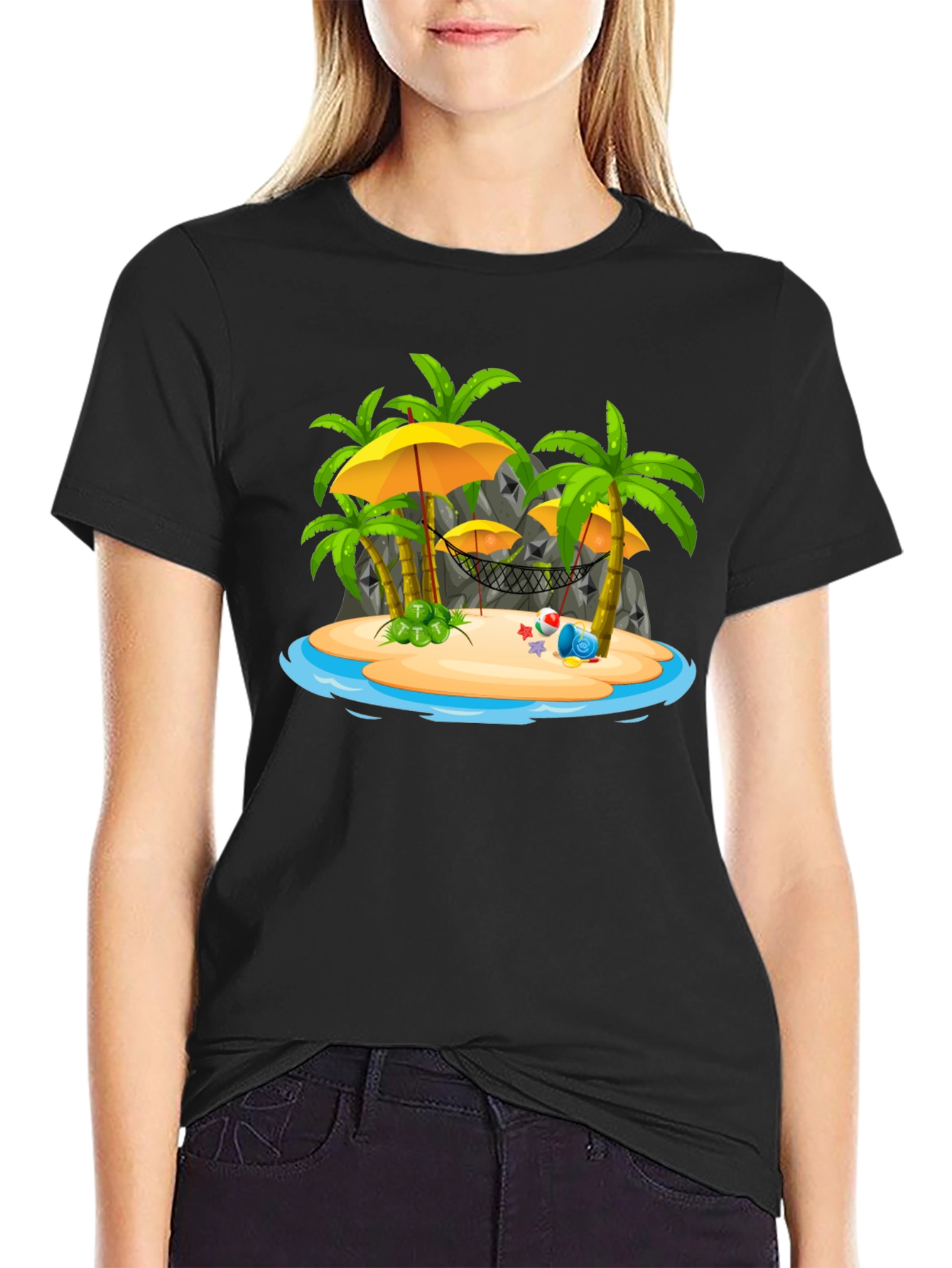 Tropical Island Graphic Tee - Black T-Shirt